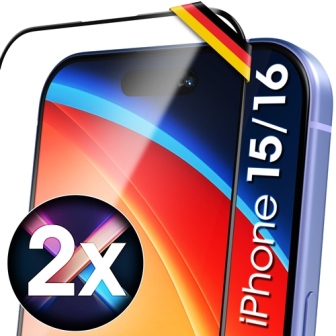 2X Full Screen Schutzglas für iPhone 15 & iPhone 16